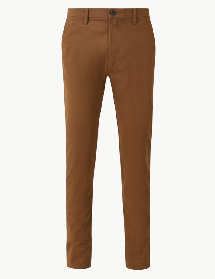 Marks & Spencer Shorter Length Skinny Fit Cotton Rich Chinos Dark Sand