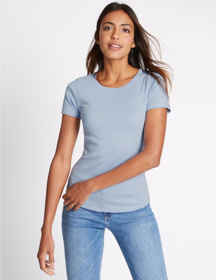Marks & Spencer Pure Cotton Round Neck Short Sleeve T-shirt Pale Blue
