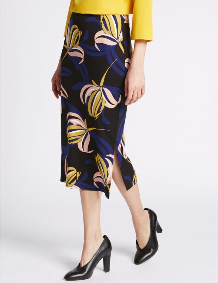 Marks & Spencer Floral Print Bodycon Skirt Yellow Mix