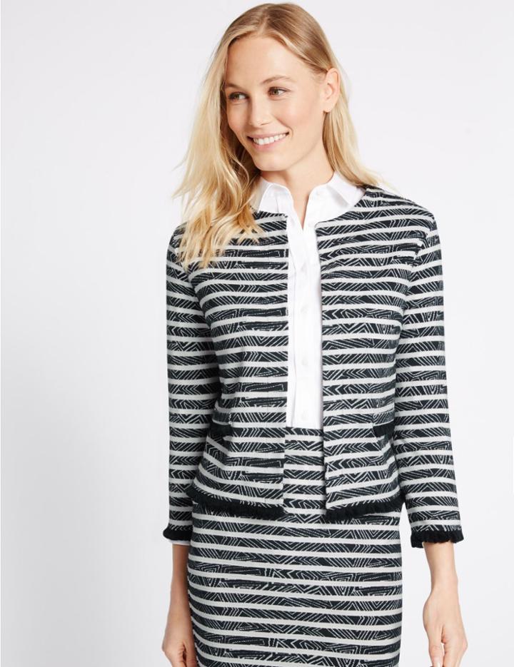 Marks & Spencer Striped Fringe Detail Blazer Navy Mix