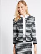 Marks & Spencer Striped Fringe Detail Blazer Navy Mix