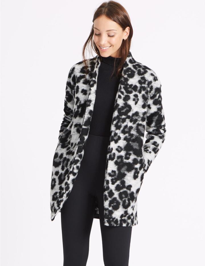 Marks & Spencer Textured Animal Print Coat Black Mix