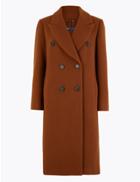 Marks & Spencer Petite Double Breasted Overcoat Copper Tan
