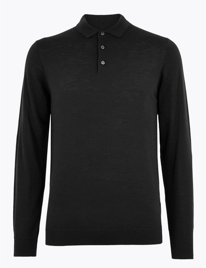 Marks & Spencer Pure Merino Wool Polo Short Black