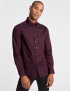 Marks & Spencer Pure Cotton Modern Slim Fit Striped Shirt Wine Mix