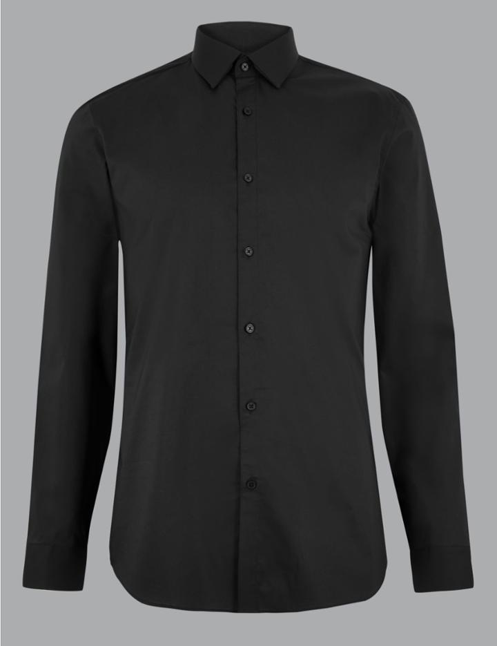 Marks & Spencer Cotton Slim Fit Shirt Black
