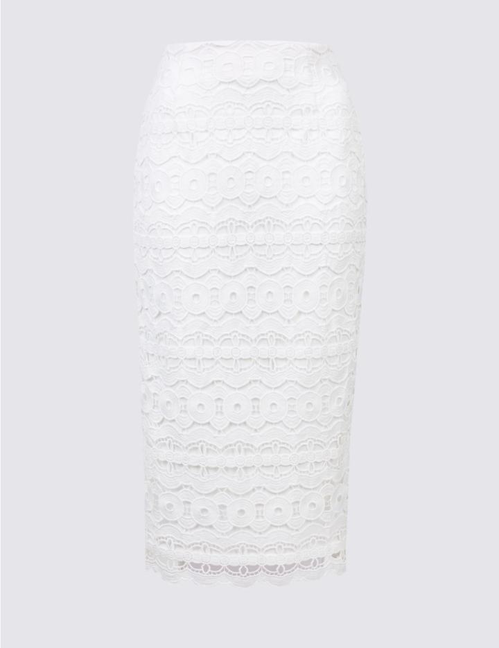 Marks & Spencer Lace Pencil Midi Skirt Soft White