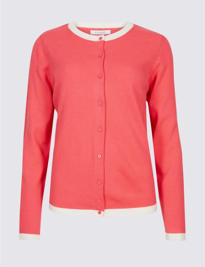Marks & Spencer Contrasting Hem Cardigan Pink Mix