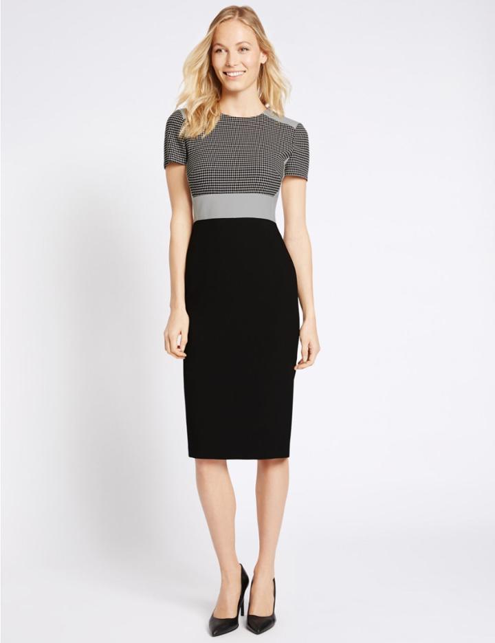 Marks & Spencer Spotted Round Neck Bodycon Dress Black Mix