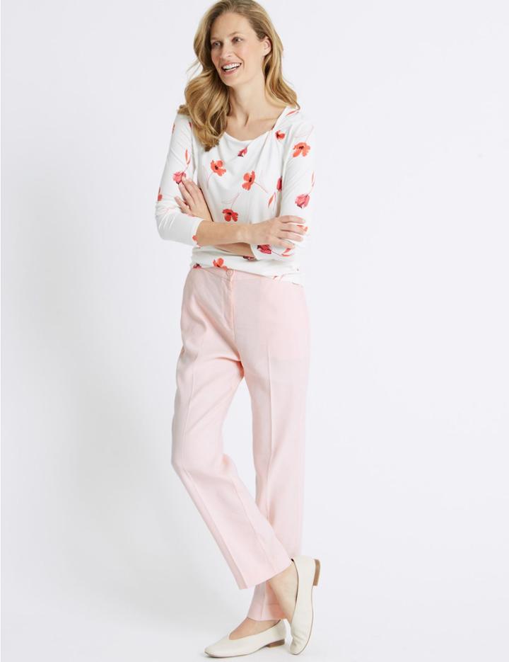 Marks & Spencer Linen Blend Straight Leg Trousers Blossom