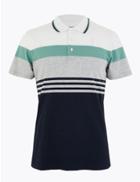 Marks & Spencer Cotton Striped Polo Shirt Navy