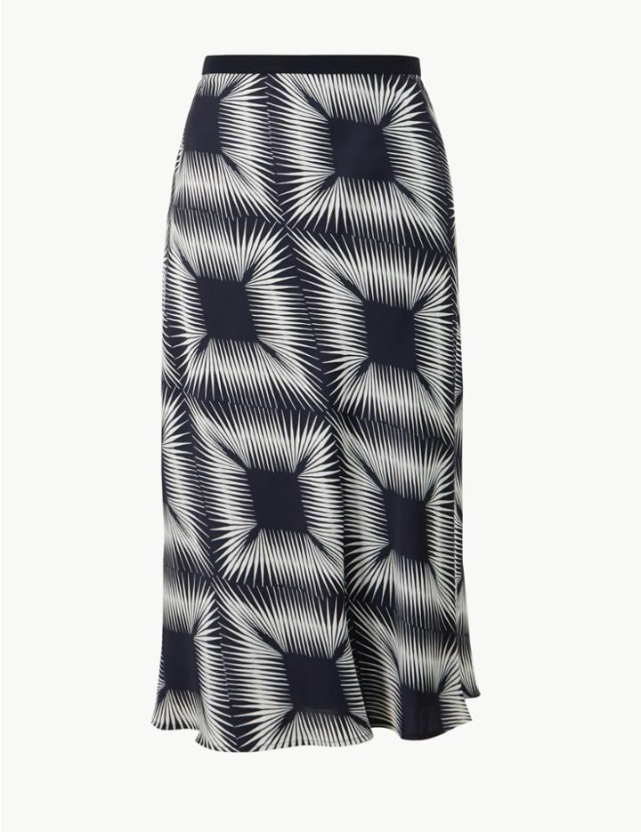 Marks & Spencer Printed Slip Midi Skirt Navy Mix