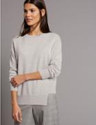 Marks & Spencer Pure Cashmere Step Hem Round Neck Jumper Grey Marl