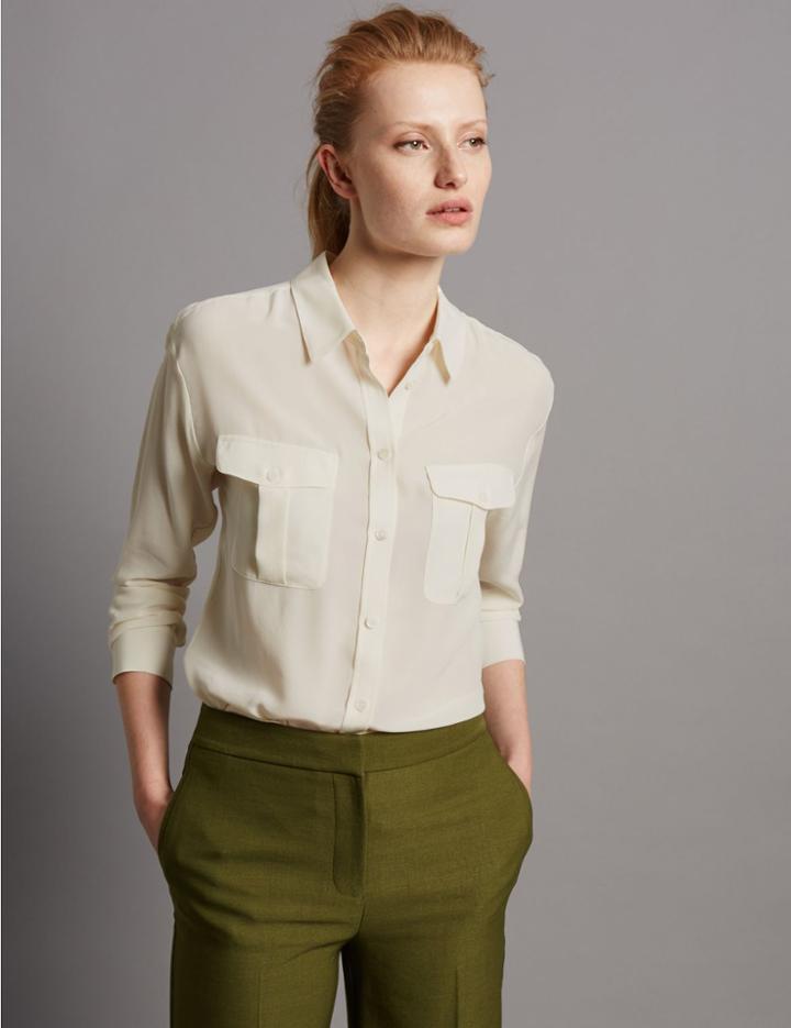 Marks & Spencer Pure Silk Long Sleeve Shirt Ivory