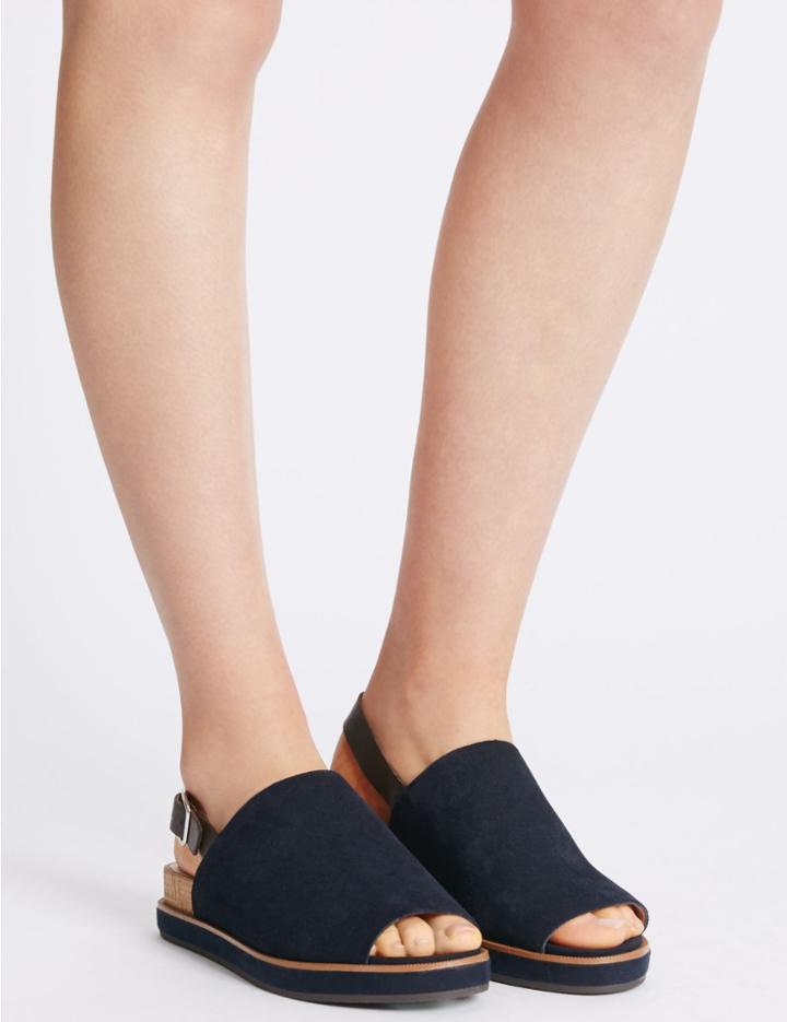 Marks & Spencer Suede Block High Vamp Sandals Navy Mix