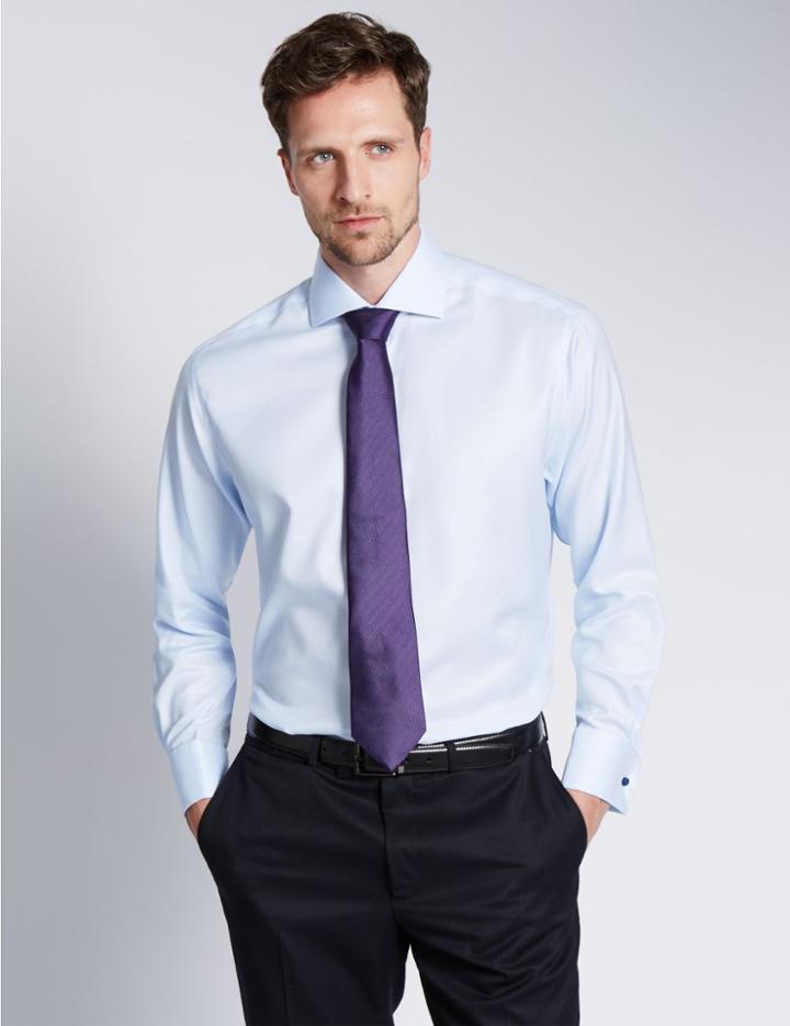 Marks & Spencer 2in Shorter Pure Cotton Regular Fit Shirt Sky