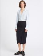 Marks & Spencer Pinstripe A-line Midi Skirt Navy Mix