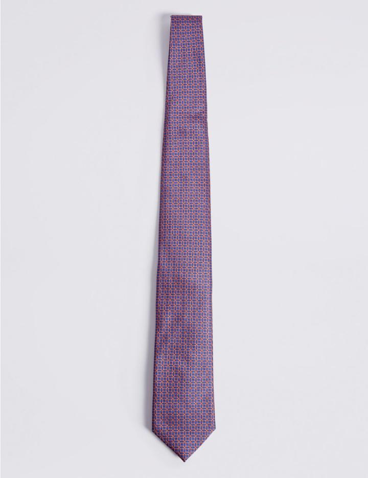 Marks & Spencer Pure Silk Geometric Print Tie Orange
