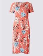 Marks & Spencer Floral Print Short Sleeve Tunic Dress Coral