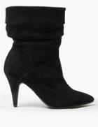Marks & Spencer Suede Ruched Pointed Ankle Boots Black
