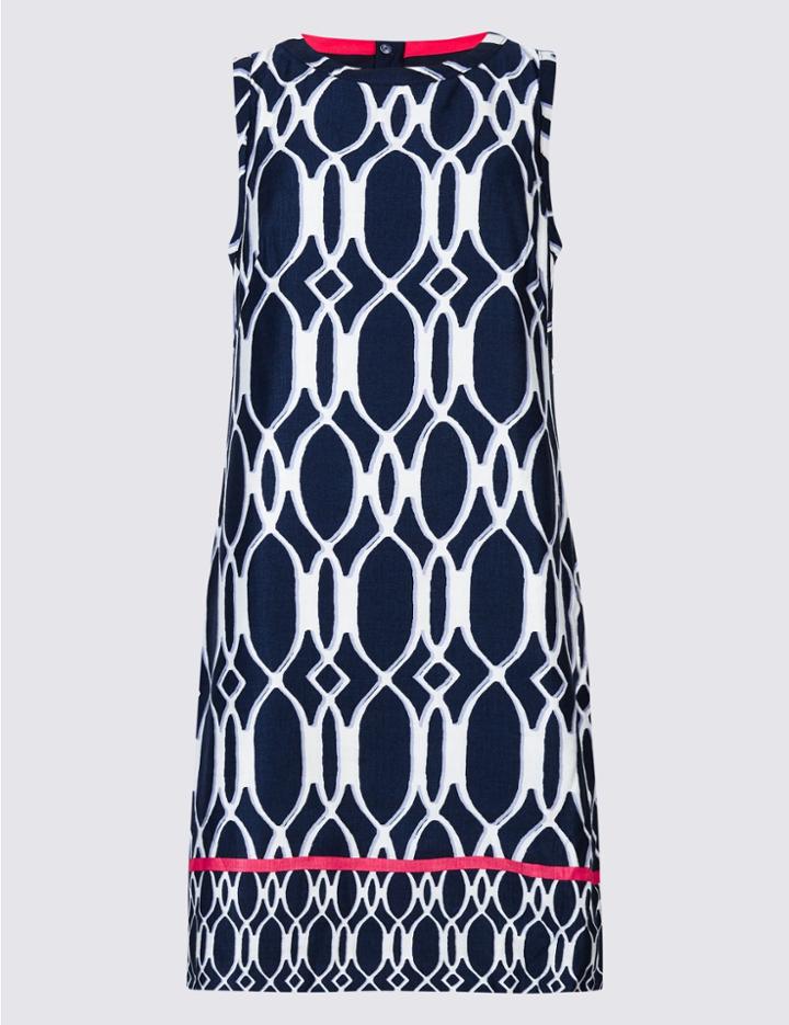 Marks & Spencer Linen Rich Printed Tunic Dress Navy Mix