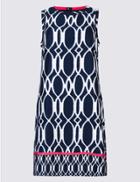 Marks & Spencer Linen Rich Printed Tunic Dress Navy Mix