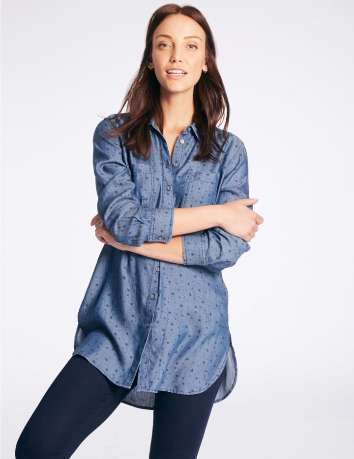 Marks & Spencer Denim Star Print Longline Shirt Denim Mix