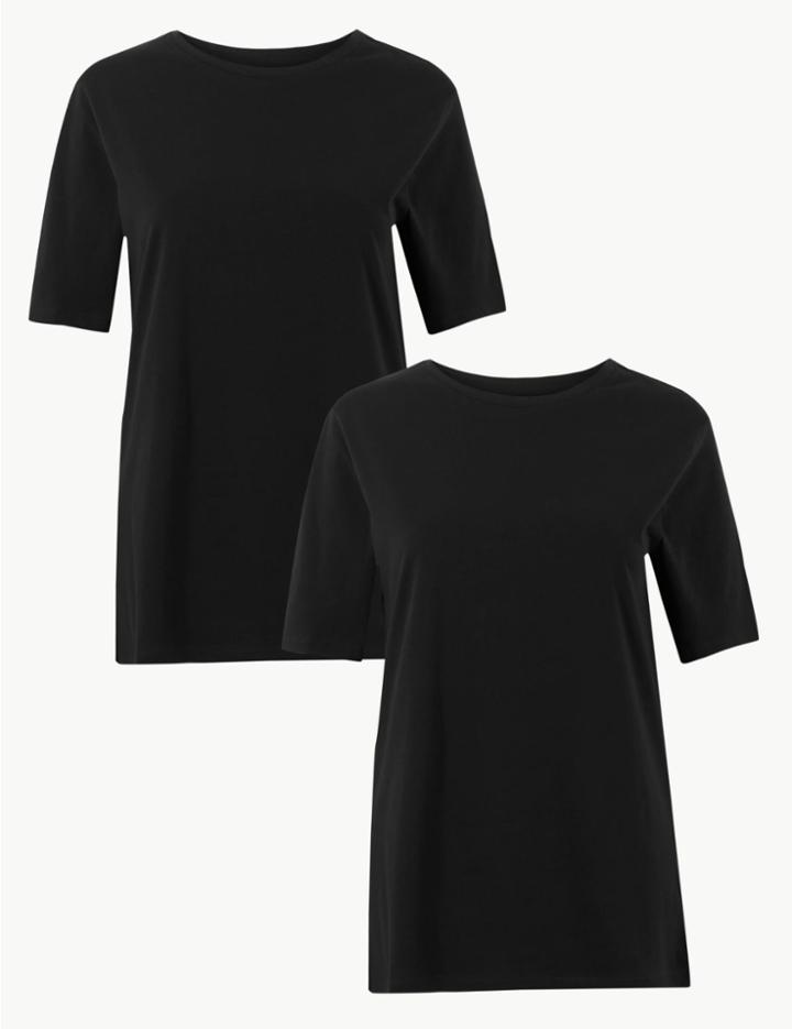 Marks & Spencer 2 Pack Pure Cotton Short Sleeve T-shirt Black/black