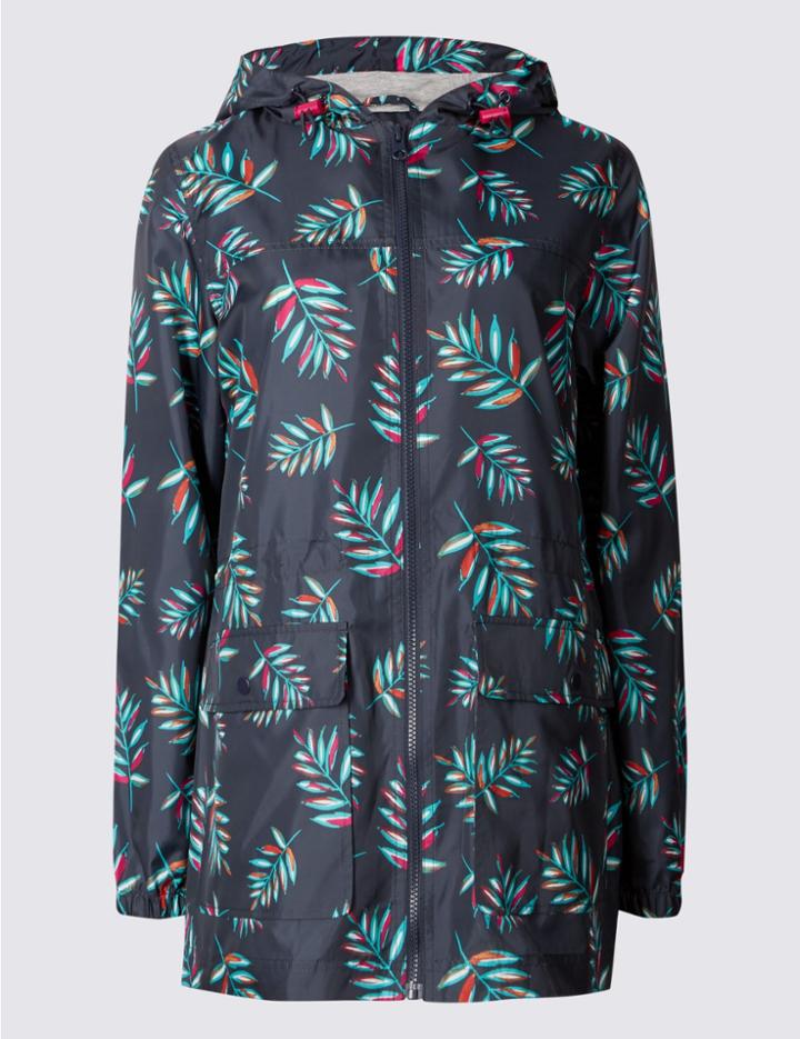 Marks & Spencer Havana Leaf Print Parka With Stormwear&trade; Navy Mix