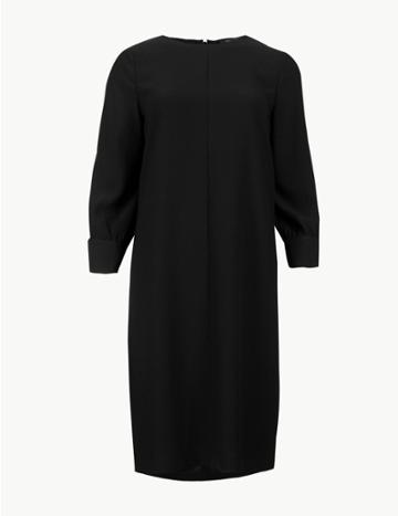 Marks & Spencer Round Neck 3/4 Sleeve Shift Dress Black