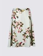 Marks & Spencer Curve Floral Print Scuba A-line Midi Skirt Green Mix