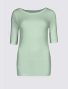Marks & Spencer Pure Cotton Round Neck Half Sleeve T-shirt Pale Green