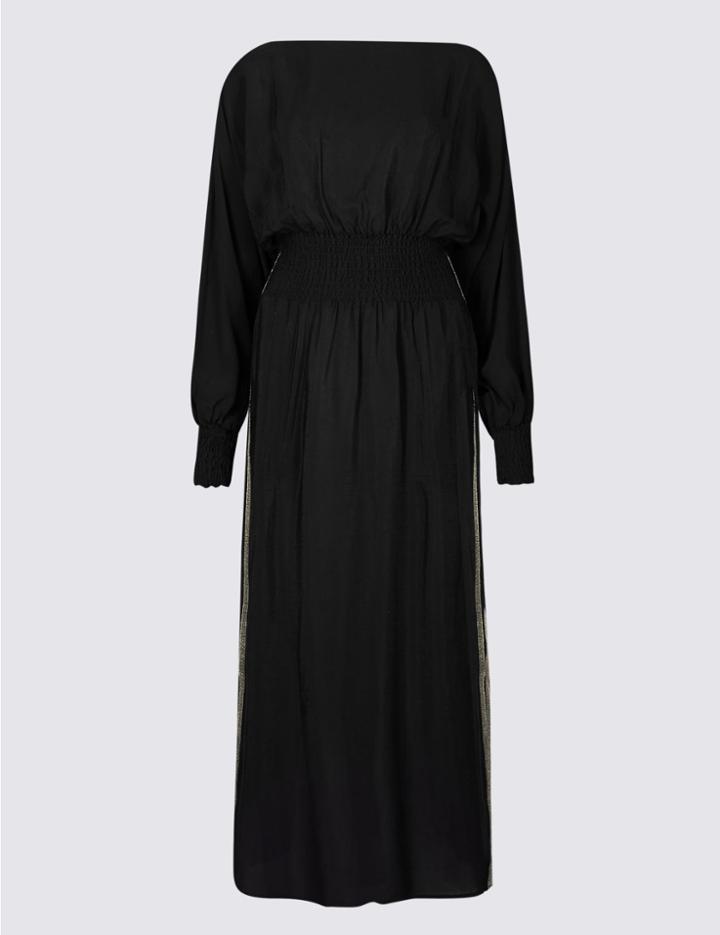 Marks & Spencer Long Sleeve Tea Midi Dress Black Mix