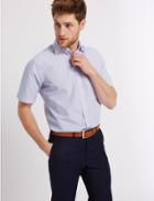 Marks & Spencer Easy To Iron Short Sleeve Shirt With Pocket Lilac