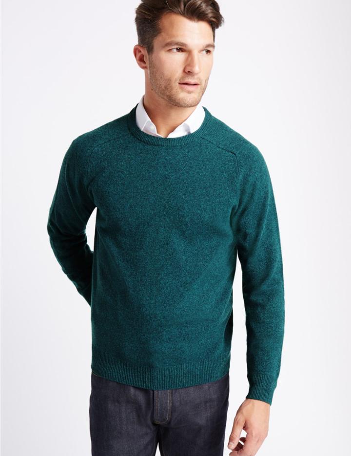 Marks & Spencer Pure Lambswool Crew Neck Jumper Teal