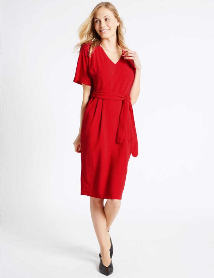 Marks & Spencer Kimono Tie Short Sleeve Shift Dress Bright Red