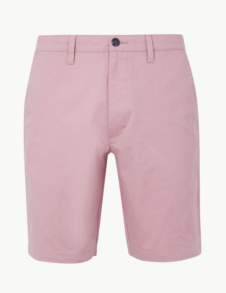 Marks & Spencer Slim Fit Cotton Shorts With Stretch Pale Pink