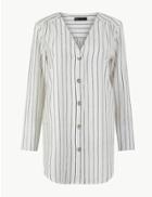 Marks & Spencer Striped Button Detailed Longline Tunic Ivory Mix