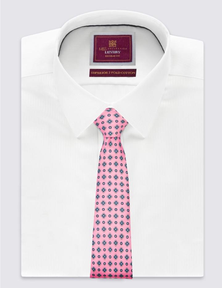 Marks & Spencer Pure Silk Printed Tie Pink