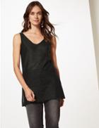 Marks & Spencer Cotton Blend V-neck Metallic Vest Top Black