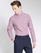 Marks & Spencer Pure Cotton Easy To Iron Tailored Fit Shirt Dark Wine