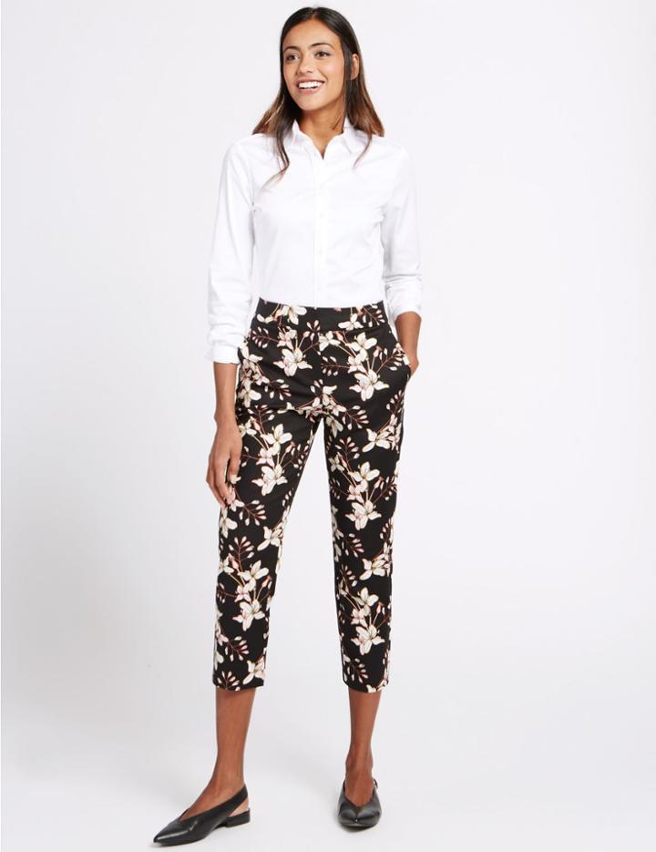 Marks & Spencer Floral Print Slim Leg Trousers Black Mix