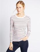 Marks & Spencer Pure Cotton Striped Long Sleeve T-shirt Multi