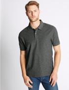 Marks & Spencer Pure Cotton Textured Polo Shirt Charcoal Mix