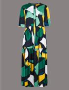 Marks & Spencer Geometric Print Swing Maxi Dress Green Mix