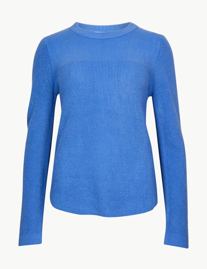 Marks & Spencer Cashmilon&trade; Textured Round Neck Jumper Cornflower