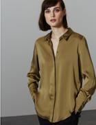 Marks & Spencer Satin Button Detailed Shirt Khaki