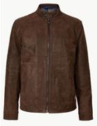 Marks & Spencer Suede Leather Biker Jacket Tan