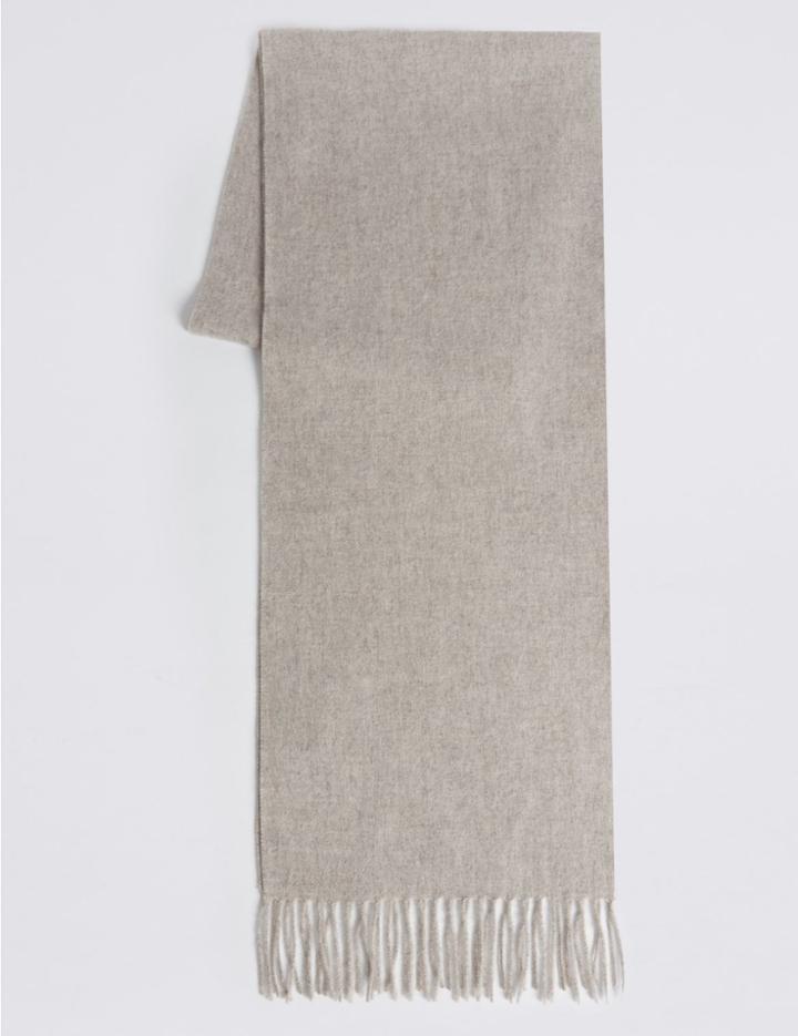 Marks & Spencer Pure Cashmere Fringe Trim Scarf Oatmeal