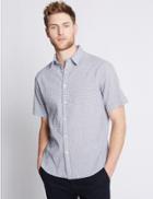 Marks & Spencer Cotton Rich Checked Shirt With Pocket White Mix
